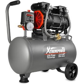XtremepowerUS 2HP Ultra Quiet Air Compressor Tank Oil-Free Steel 60 dB Tank 7 Gallon, 4.9 CFM at 116 PSI, Ideal For Shop, Garage, Nail Gun, Pneumatic