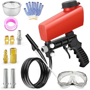 Red Portable Sandblasters Come with Two Feed Options, Air Sand Blaster Gun Kit for Air Compressor Remove Paint, Rust, Stains, and Grime from Metal and Wood Surfaces