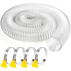 Heavy PVC Dust Collection Hose 4 In x 10 Ft, Reinforced Clear PVC Fume Hose with 4 Clamps, Flexible and Puncture Resistant 4 Inch Dust Collection Fittings for Woodworking