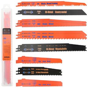 18-Piece Reciprocating Saw Blades Set, Metal Wood Plastic Cutting Saw Blades with Organizer Case, fit DeWalt Bosch Makita Milwaukee Porter-Cable Ryobi Ridgid Black&Decker Skil Craftsman Sawsall