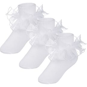choyaxo 3 Pairs Girls Ruffle Socks Big Double Lace Frilly Socks for Toddler Girls Dress