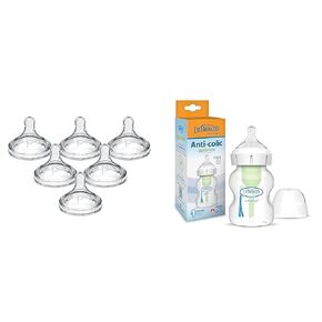 Dr. Brown's Natural Flow Preemie Wide-Neck Baby Bottle, Slowest Flow, 0m+, 100% Natural, Anti-Colic, 5 oz/150 mL, Level 1 Silicone Nipple