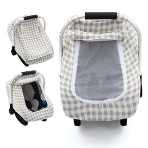 Muslin Car Seat Cover Baby, Summer Infant Carseat Covers with Breathable Window, Lightweight Car Seat Sun Shade Cover for Girls Boys, Fit Spring Summer (Brown)