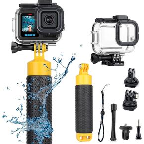 Floating Handle Mount Accessories with Waterproof Case 60M/196FT Protective Underwater for Gopro Hero 13 12 11 10 9 Black