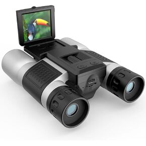 12x32 Binoculars with Camera, Binoculars for Adults, 2" LTPS Display 5MP 1080P Video Photo Recorder for Bird Watching Travel Hunting, with 32GB Micro SD Card, Silvery