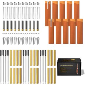 Pen Kits for Woodturning 10 Pack Premium Silver with Bonus 10 Pen Covers - Pen Making Tools with Black Ink - Pen Making Kit Slimline Pen Turning Supplies Twist Pen Kit Lathe Turning Supplies for DIY