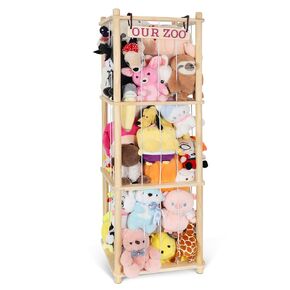 Extra Large Stuffed Animal Storage for Corner Organizer,Premium Wooden Material with Elastic Cord Hold Up to 200 Plush Toys,Stuffed Zoo Animal Holder and Collection for Playroom-Birthday