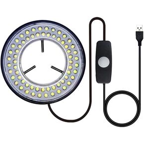 Light Microscope LED Ring Illuminator, USB Adjustable LED Ring Light for Industry Monocular Binocular Trinocular Stereo Microscope & Camera (64 LED)