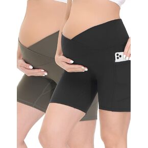 شورتات الأمومة للنساء على راكب الأمومة في بطن اليوغا سراويل سراويل تجريب رياضية مع جيوب 5 "/8"
