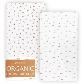 100% Organic Cotton Bassinet Sheets (4 Pack) - GOTS Certified - Bassinet Sheet for Standard Oval and Rectangular Mattress- Percale Weave Baby Bassinet Sheets Soften with Each Wash (33"L x 15"W)