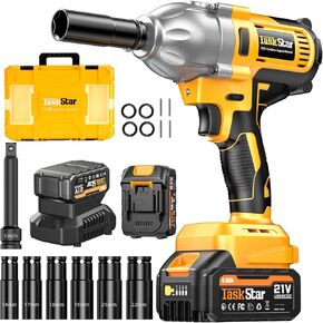 1000N Cordless Impact Wrench 1/2 inch, Brushless Motor, Built-in LED, Variable Speed Trigger with 3-Mode Speed, 2 x 4.0 Ah Batteries and Charger, 740 Ft-lbs High Torque Impact Gun for Car Home Mower