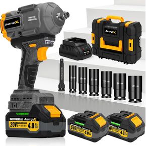 1300Nm 21V Cordless Impact Wrench, 1/2" 959 Ft-lbs High Torque Impact Gun with 2x4.0AH Battery, 6 Sockets 5" Extension Bar & Storage Case, Brushless Llave De Impacto Driver for Car Mower Truck