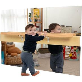 ODOXIA Montessori Mirror with Bar for Toddlers | Montessori Pull-Up Bar for Standing & Walking | Mirror Baby Wall with Pull-Up Bar | Wooden Balance Bar for Motor Development | Playrooms & Classrooms