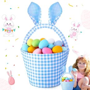 1 Piece Easter Bunny Basket Bags for Boys Girls with Cute Rabbit Ears 2025 New, Safety and No Odor Bucket Storage Gifts for Easter Egg Hunts Decorations Candy Gifts Storage (Yellow)