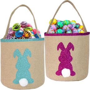 2PCS Bunny Bags Jute for Kids ، Bast Rabbit Fluffy Canvas Tote Cancets for Girls لحمل هدايا حلوى Easter Eggs Hunt