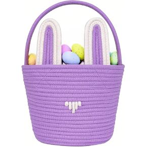 Easter Basket,Bunny Easter Baskets,Easter Egg Basket Plush Easter Buckets for Kids,Rabbit Easter Tote Bags for Easter Decorations Candy Gifts Toy(White) in Kuwait