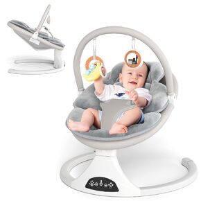 Electric Baby Swing with Remote Control - 5 Natural Motion Speeds, Detachable Seat Pad | Portable Infant Swing for Indoor/Outdoor Use (0-12M, 27lbs) (Gray)