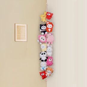 Stuffed Animal Storage Chain Boho Room Decor, Hanging Stuffed Animal Holder with 20 Metal Clips, Macrame Plush Toy Corner Organizer for Kids Baby Nursery Bedroom Playroom Wall Decor, 2 Pack