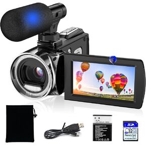 Video Camera Camcorder UHD 4K 48 MP Vlogging Camera Recorder 3.0 Inch IPS Screen 18X Zoom Camcorders Camera with Microphone for Kids,Teens,Students,Beginners