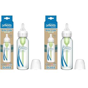 Dr. Brown’s Natural Flow® Anti-Colic Options+™ Narrow Glass Baby Bottle 8 oz/250 mL, with Level 1 Slow Flow Nipple, 2 Pack, 0m+