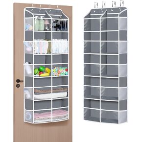 Univivi Over the Door Organizer, 6 Tiers Behind Door Storage with Clear Deep Pockets Hanging Organizer for Closet, Bedroom, Nursery, Bathroom and Sundries (Grey)