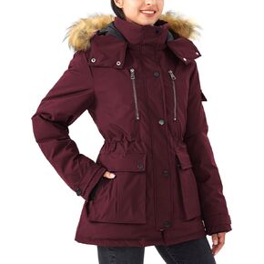 Women's Mid Length Down Jacket Thickened Puffer Two-Way Zipper Coat with Faux Fur Removable Hood Dark Blue S