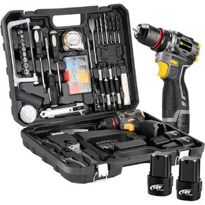 Cordless Drill Tool Set, 18V Brushless Compact Power Drill Kit with 2 Battery, 120 PCS Household Tool Kit with Driver Taladro, Men Electric Taladros Inalámbricos for Daily Home Repair