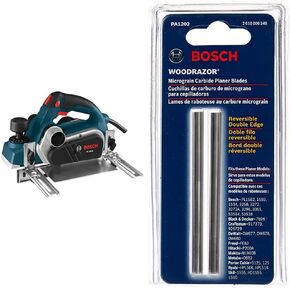 BOSCH 3-1/4 Inch Woodworking Hand Planer with Carrying Case, PL2632K with BOSCH PA1202 Pair of Woodrazor Tungsten Carbide Planer Blades