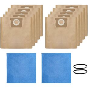 10 Pack 19-3100 Shop Vac Bags for Stanley 5-6 Gallon Wet/Dry Vacuums, Also fit Portable-Cable 5 Gal Vacs + 2 Pack 19-1500 Reusable Blue Cloth Filters(10+2) Kit