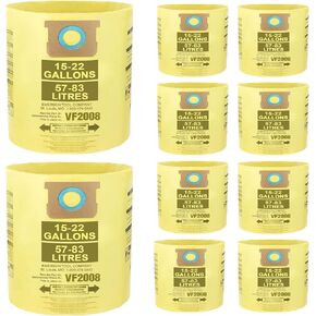 10 Pack 90673 Type G and J Vacuum Bags Compatible for Shop Vac 15-22 Gallon Vacuum, High Efficiency Dust Disposable Collection Filter Bag Part 90663 90673 9066300 9067300 VF2008