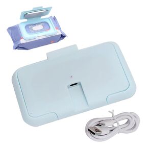 Baby Thermostat Wipe Warmer, Portable USB Wet Wipe Warmer, Wipe Heater Wet Tissue Heater Evenly Overall Heating Silence (Light Blue)