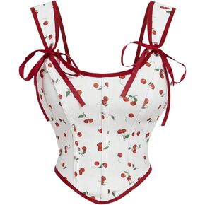 Milumia Women's Ditsy Floral Corset Top Knot Front Square Neck Curved Hem Cami Tank Tops
