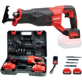 DOGTOOTH 21V Compact Cordless Saber Reciprocating Saw Set with 2 * 2.0Ah Batteries for Wood & Metal Cutting, Compatible with Makita 18V Battery, include 4* Tool-Free Bladese, Charger