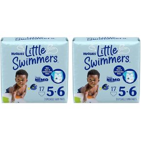 Swim Diapers Size 5-6 (32+ lbs), Huggies Little Swimmers Disposable Swimming Diapers, 17 Ct (Pack of 2)