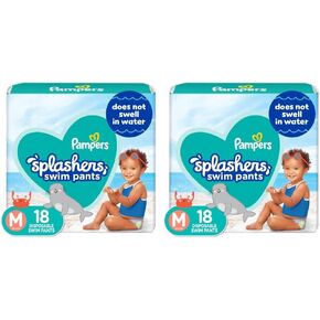Pampers Splashers Swim Diapers - Size M, 18 Count, Gap-Free Disposable Baby Swim Pants (Pack of 2)