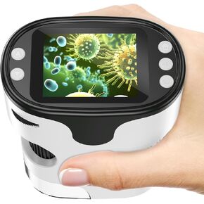 1000X Handheld Microscope for Kids 4K 2.0" Screen Rechargeable Mini Pocket Digital Microscopes w/Slides Kit Portable Edu Gift Age 4-6 8-12 Children Students (White)