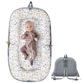 Baby Lounger, Foldable Baby Travel Bassinet with Soft Memory Foam Mat, Converts to Backpack Baby Travel Nest for Newborn Infant Babies 0-12 Months (Dark Blue Fox)