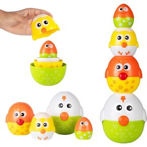 4 PCS Nesting Stacking Easter Eggs for Kids and Toddler, Easter Egg Balance Toys for Easter Party Favors Gifts, Goodie Bag Stuffers, Color Shape Matching Learning Sensory Toys for Baby Boys and Girls