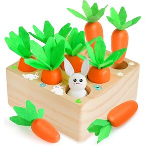 Baby Easter Toys, Montessori Toys for Toddlers, Easter Gifts for Babies, Basket Stuffers Harvest Game Wooden Toy, Educational Shape Sorting Matching Toy for Toddler Fine Motor Skill Development