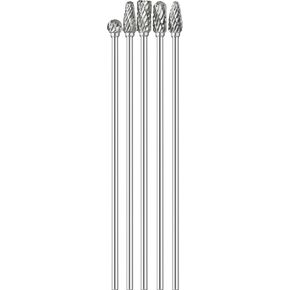 5Pcs Long Carbide Burr Set 1/8" Shank Total L 4.4" Compatible with Dremel Die Grinder Bits Cut Port Grind Metal Cast Iron Steel Aluminum Cylinder Head Engine Intake Exhaust Manifold Tight Area