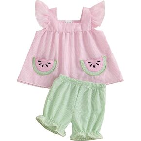 Summer Baby Girl Outfit Striped Tunic Sleeveless T-Shirt Top and Shorts Infant Girl Summer Clothes 2Pcs Set