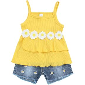 oklady Toddler Girl Clothes Ruffle Daisy Sleeveless Tank Tops and Denim Shorts Girls Summer Outfits