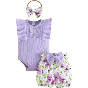 Newborn Girl Summer Clothes Floral Romper Infant Baby Girls Shorts Summer Set Toddler 1st Birthday Outfits 0-18M