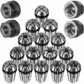 19 Pack Spring Collet Set ER11 Collet Set Er11 A M14 Thread Collet Clamping Nuts Precision Workholding Collets for CNC Engraving Machine and Milling Lathe Chuck Tool, 1.0mm-7.0mm and 1/4, 1/8