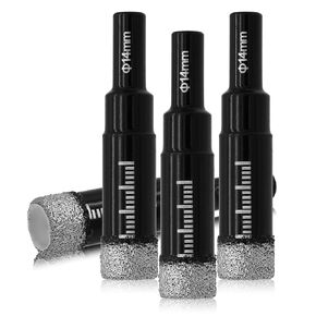 4 Pcs Dry Diamond Drill Bits Set, 9/16"(14mm) Diamond Hole Saw Core Drill Bit, Round Shank Tile Drill Bits Ceramic Drill Bits for Porcelain, Granite, Glass, Marble, Stone, Not for Wood (14mm)