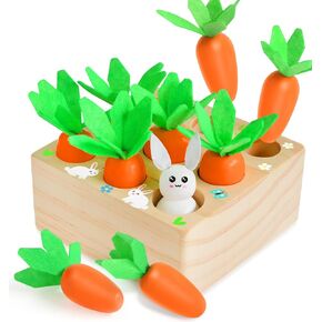 Montessori Toys for Toddlers, Great Easter Gifts for Baby Girls, Carrot Harvest Game Wooden Toys & Easter Basket Stuffers for Babies, Easter Toy for Toddlers, Shape Sorting Matching Puzzle