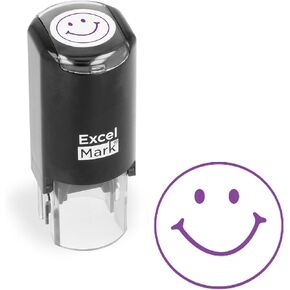 Smiley FACE - ExcelMark Self-Inking Round Teacher Stamp - Purple Ink