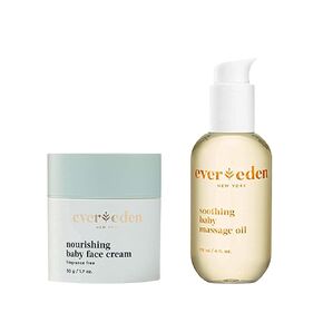 Evereden Soothing Baby Massage Oil, 4 fl oz & Nourishing Baby Face Cream, 1.7 oz | 2 Item Bundle Set | Clean and Unscented Baby Care