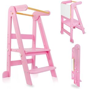 براز Toddler Toddler Townable Tower Stool ، برج واقف مع السبورة ، ومساعد البراز المطبخ الصغير مع 3 ارتفاع قابل للتعديل ، وبرج البراز Montessori للأطفال من 1 إلى 6 سنوات ، طبيعي