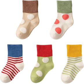 5 Pairs Cotton Ankle Socks for Toddlers and Little Kids, Soft Warm Cozy Socks for Unisex Infant, Gift for Boys and Girls Age 0-8 years (M)